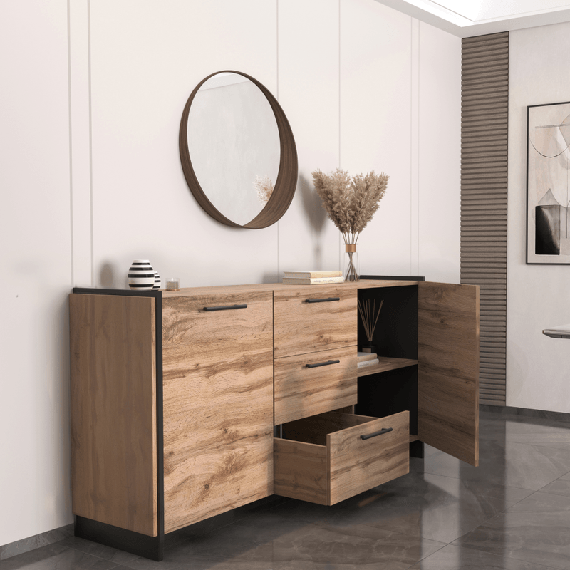 Casa si Gradina - Mobilier - Comode si corpuri - Comode - Comoda, stejar wotan/negru, AMONI 2D3S - Infinity.ro
