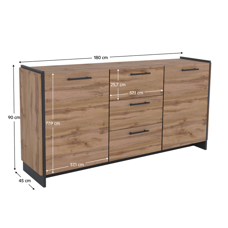 Casa si Gradina - Mobilier - Comode si corpuri - Comode - Comoda, stejar wotan/negru, AMONI 2D3S - Infinity.ro