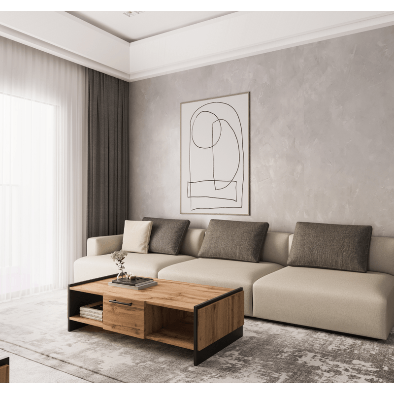 Casa si Gradina - Mobilier - Mese si birouri - Masute de cafea - Masuta de cafea, stejar wotan/negru, AMONI 1S - Infinity.ro