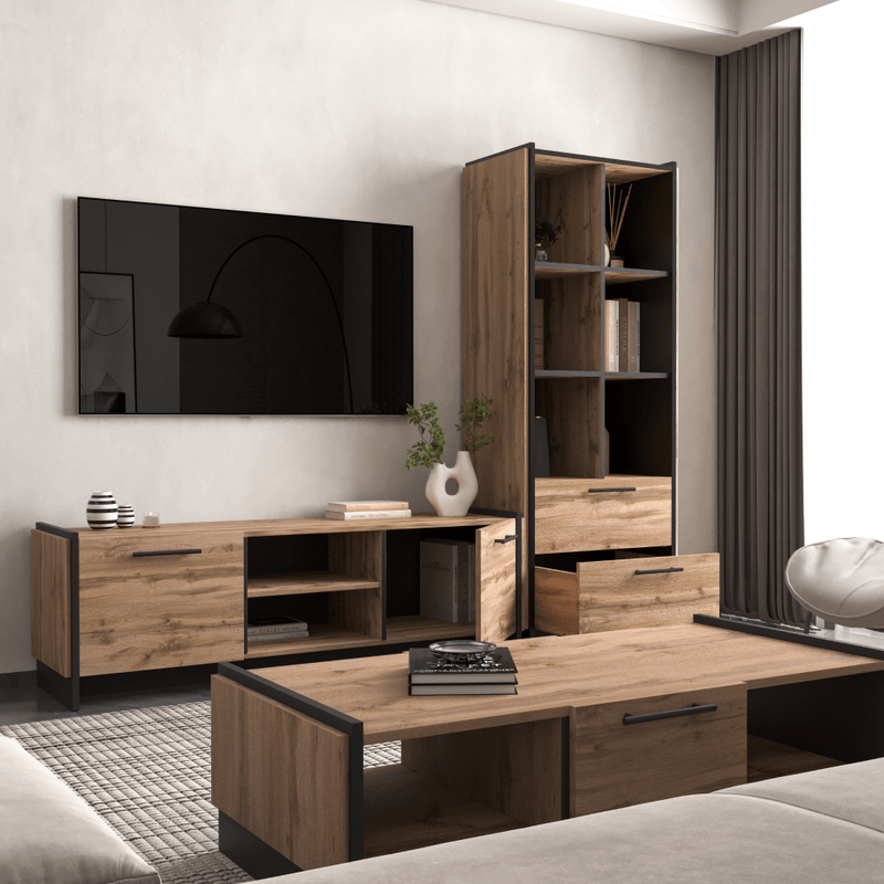 Casa si Gradina - Mobilier - Comode si corpuri - Comode - Masuta TV, stejar wotan/negru, AMONI 2D - Infinity.ro