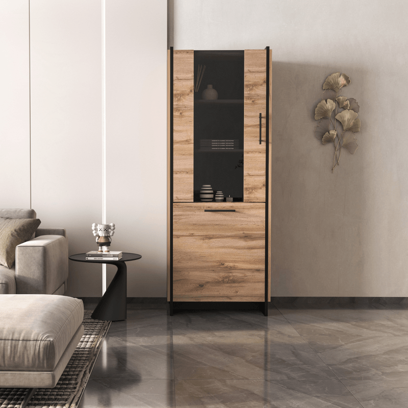 Casa si Gradina - Mobilier - Comode si corpuri - Corpuri bucatarie - Vitrina, stejar wotan/negru, AMONI 1D1W - Infinity.ro