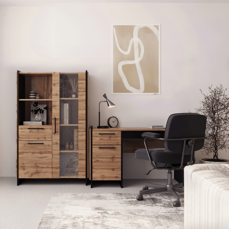 Casa si Gradina - Mobilier - Mese si birouri - Birouri - Masa PC 130, stejar wotan/negru, AMONI 1D1S - Infinity.ro