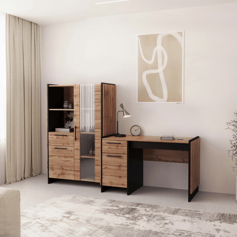 Casa si Gradina - Mobilier - Mese si birouri - Birouri - Masa PC 130, stejar wotan/negru, AMONI 1D1S - Infinity.ro
