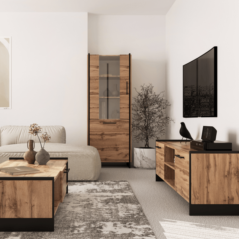 Casa si Gradina - Mobilier - Comode si corpuri - Corpuri bucatarie - Vitrina, stejar wotan/negru, AMONI 1D1W - Infinity.ro
