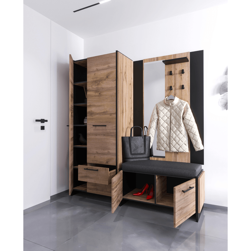 Casa si Gradina - Mobilier - Dulapuri si sifoniere - Dulapuri pantofi - Pantofar, stejar wotan/negru, AMONI 2D - Infinity.ro