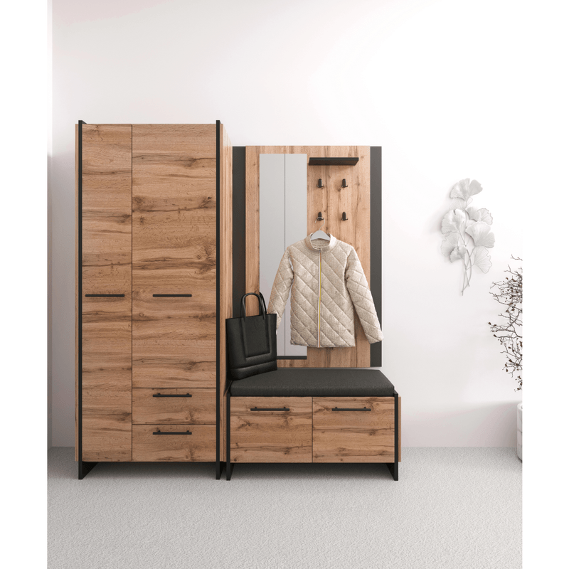 Casa si Gradina - Mobilier - Organizare si depozitare - Cuiere - Panou suspendat cu oglinda, stejar wotan/negru, AMONI - Infinity.ro