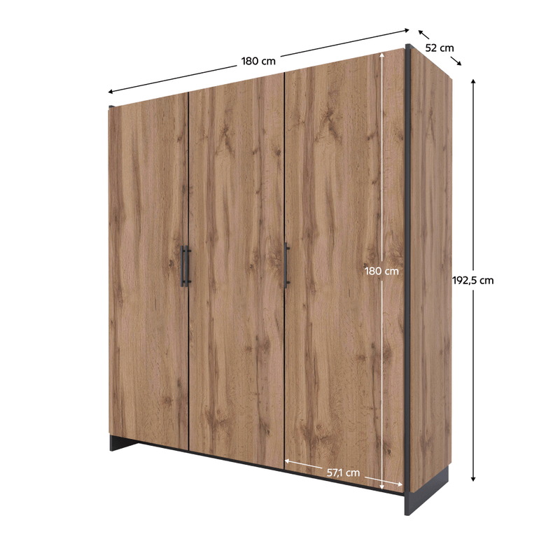 Casa si Gradina - Mobilier - Dulapuri si sifoniere - Dulapuri - Dulap, cu trei usi, stejar wotan/negru, AMONI 3D - Infinity.ro