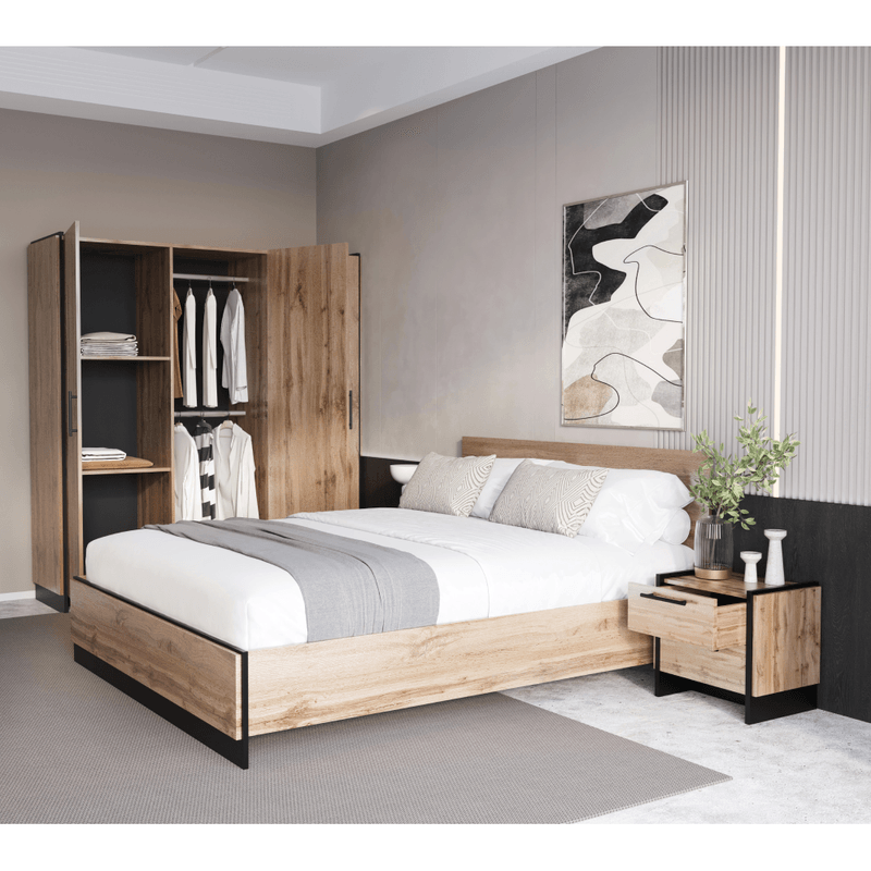Casa si Gradina - Mobilier - Comode si corpuri - Noptiere - Noptiera, set 2, stejar wotan/negru, AMONI 2S - Infinity.ro