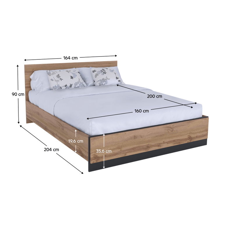Casa si Gradina - Mobilier - Paturi si accesorii - Paturi - Pat, 160x200, stejar wotan/negru, AMONI - Infinity.ro