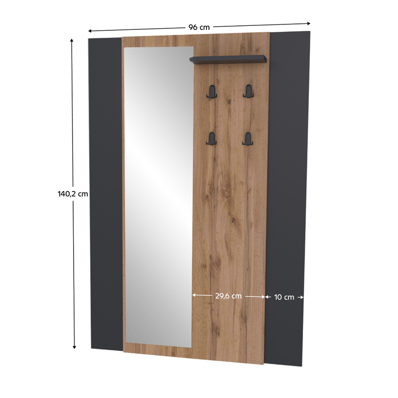 Casa si Gradina - Mobilier - Organizare si depozitare - Cuiere - Panou suspendat cu oglinda, stejar wotan/negru, AMONI - Infinity.ro