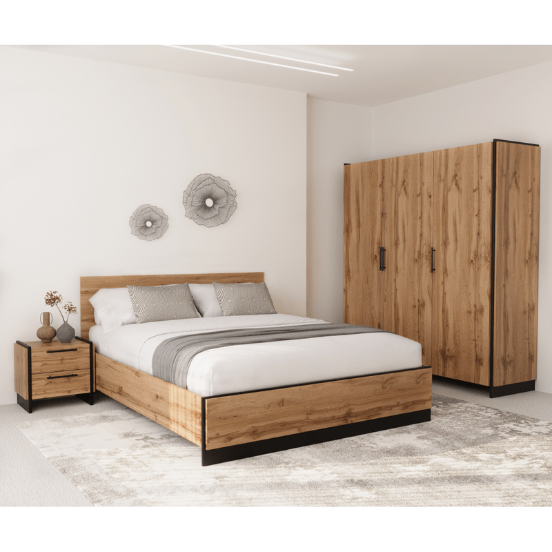 Casa si Gradina - Mobilier - Comode si corpuri - Noptiere - Noptiera, set 2, stejar wotan/negru, AMONI 2S - Infinity.ro