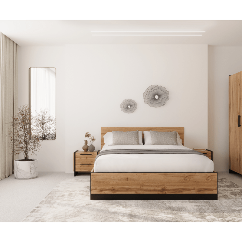 Casa si Gradina - Mobilier - Comode si corpuri - Noptiere - Noptiera, set 2, stejar wotan/negru, AMONI 2S - Infinity.ro