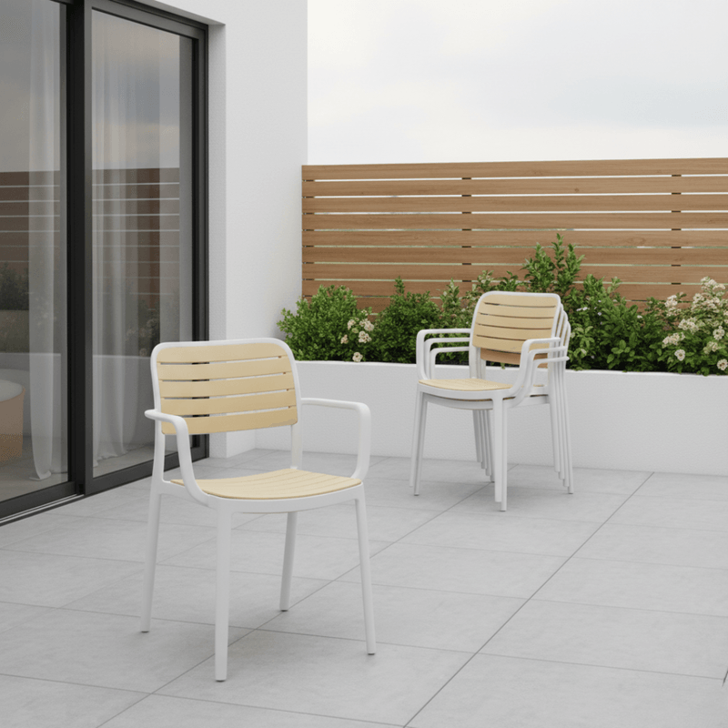 Casa si Gradina - Gradina si terasa - Mobilier exterior - Scaune si sezlonguri gradina - Scaun stivuibil, alb/bej, KARDOS TYP 2 - Infinity.ro