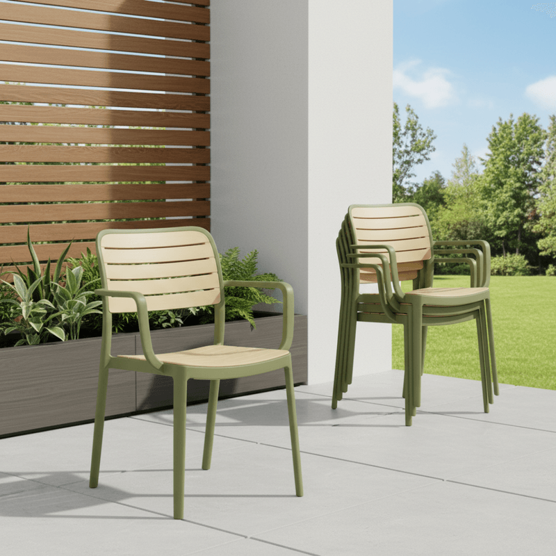 Casa si Gradina - Gradina si terasa - Mobilier exterior - Scaune si sezlonguri gradina - Scaun stivuibil, verde/bej, KARDOS TYP 2 - Infinity.ro
