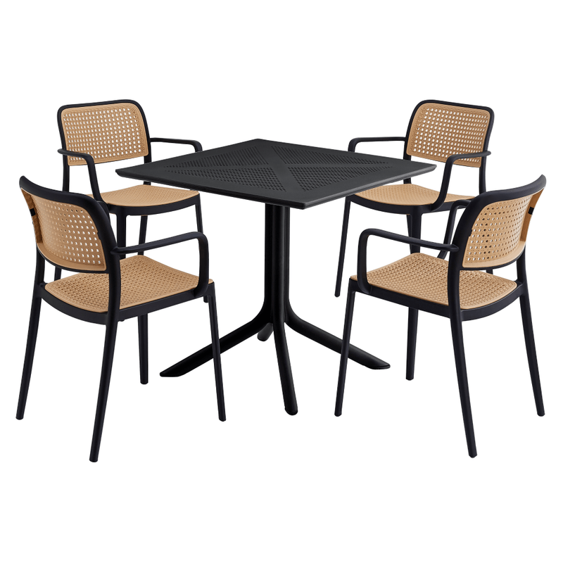 Casa si Gradina - Gradina si terasa - Mobilier exterior - Scaune si sezlonguri gradina - Scaun, stivuibil, negru/bej, RAVID  NEW TIP 2 - Infinity.ro