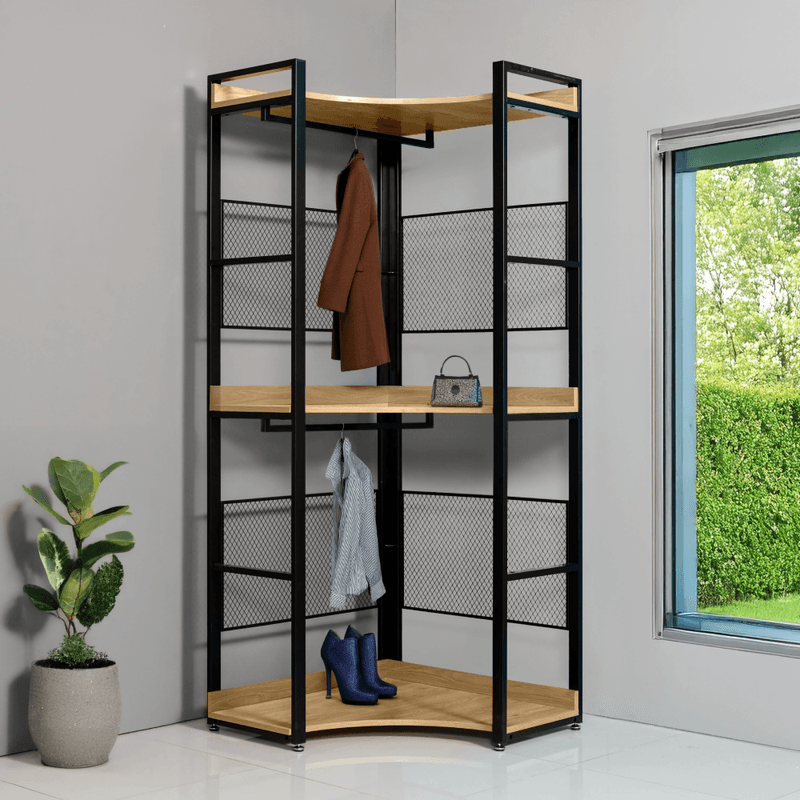 Casa si Gradina - Mobilier - Biblioteci si rafturi - Etajere - Etajera de colt, cu raft, stejar/negru, KILOS NEW TIP 5 - Infinity.ro