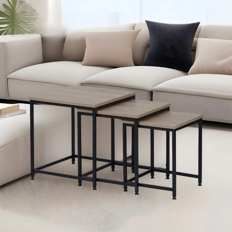Casa si Gradina - Mobilier - Mese si birouri - Masute de cafea - Masute de cafea, set de 3 buc., stejar sonoma/negru, KASTLER 2 NEW TYP 3 - Infinity.ro
