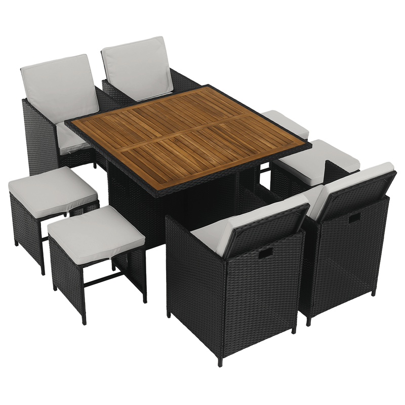 Casa si Gradina - Gradina si terasa - Mobilier exterior - Seturi mobila gradina - Set de gradina din ratan, lemn de salcam, negru/crem/natural, MELFORD - Infinity.ro