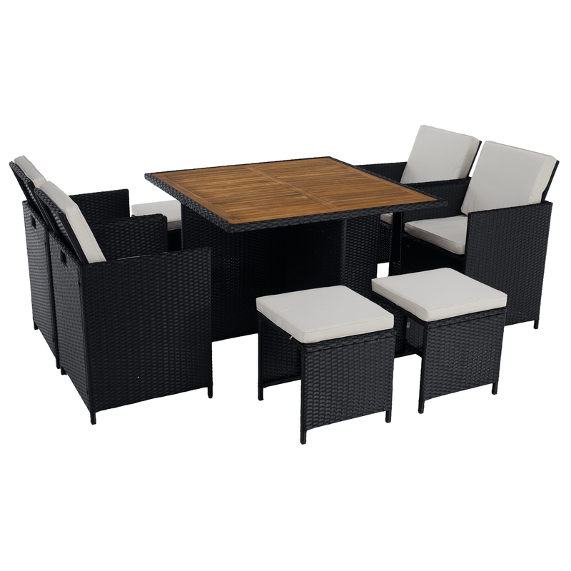 Casa si Gradina - Gradina si terasa - Mobilier exterior - Seturi mobila gradina - Set de gradina din ratan, lemn de salcam, negru/crem/natural, MELFORD - Infinity.ro