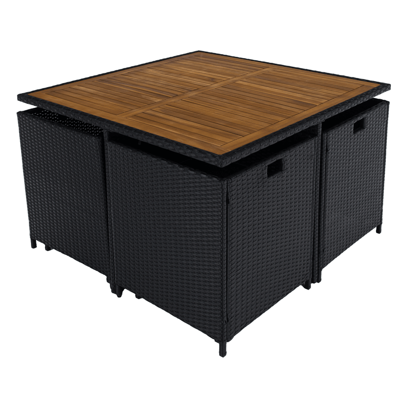 Casa si Gradina - Gradina si terasa - Mobilier exterior - Seturi mobila gradina - Set de gradina din ratan, lemn de salcam, negru/crem/natural, MELFORD - Infinity.ro