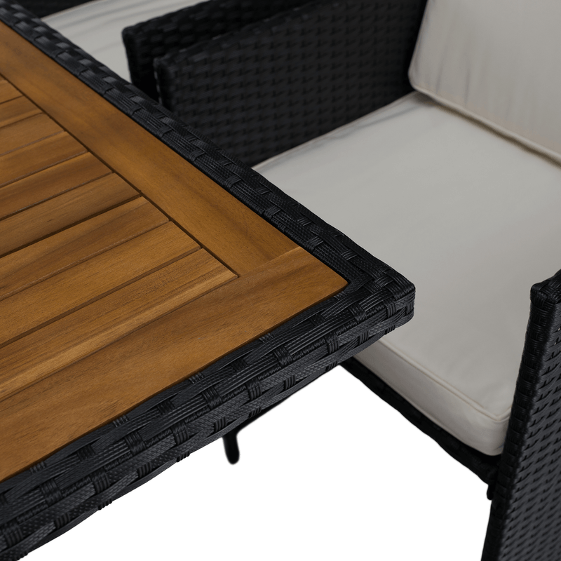 Casa si Gradina - Gradina si terasa - Mobilier exterior - Seturi mobila gradina - Set de gradina din ratan, lemn de salcam, negru/crem/natural, MELFORD - Infinity.ro