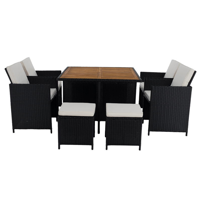 Casa si Gradina - Gradina si terasa - Mobilier exterior - Seturi mobila gradina - Set de gradina din ratan, lemn de salcam, negru/crem/natural, MELFORD - Infinity.ro