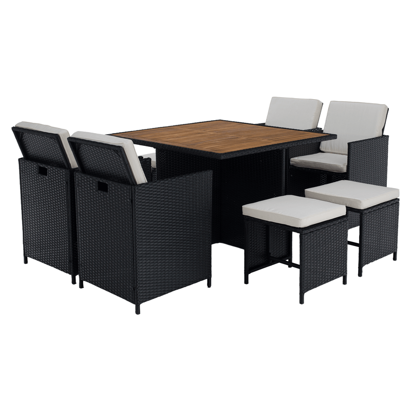 Casa si Gradina - Gradina si terasa - Mobilier exterior - Seturi mobila gradina - Set de gradina din ratan, lemn de salcam, negru/crem/natural, MELFORD - Infinity.ro