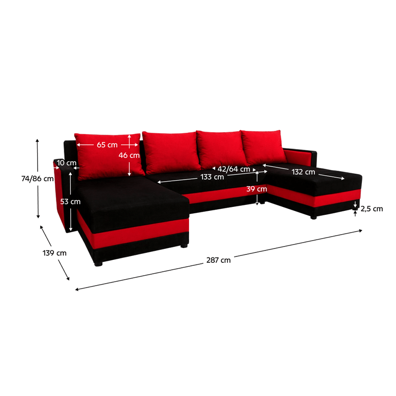 Casa si Gradina - Mobilier - Canapele si coltare - Coltare - Canapea universala, negru/rosu, PAULITA U - Infinity.ro