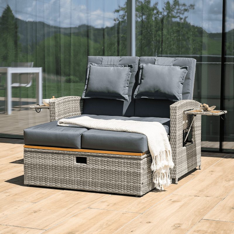Casa si Gradina - Gradina si terasa - Mobilier exterior - Seturi mobila gradina - Canapea de gradina din ratan, gri/natural, MALORY - Infinity.ro