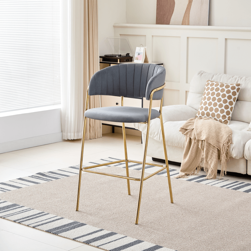 Casa si Gradina - Mobilier - Scaune si fotolii - Scaune - Scaun de bar de design, tesatura gri-maro Velvet/gold crom auriu, DASMIN TIP 2 - Infinity.ro