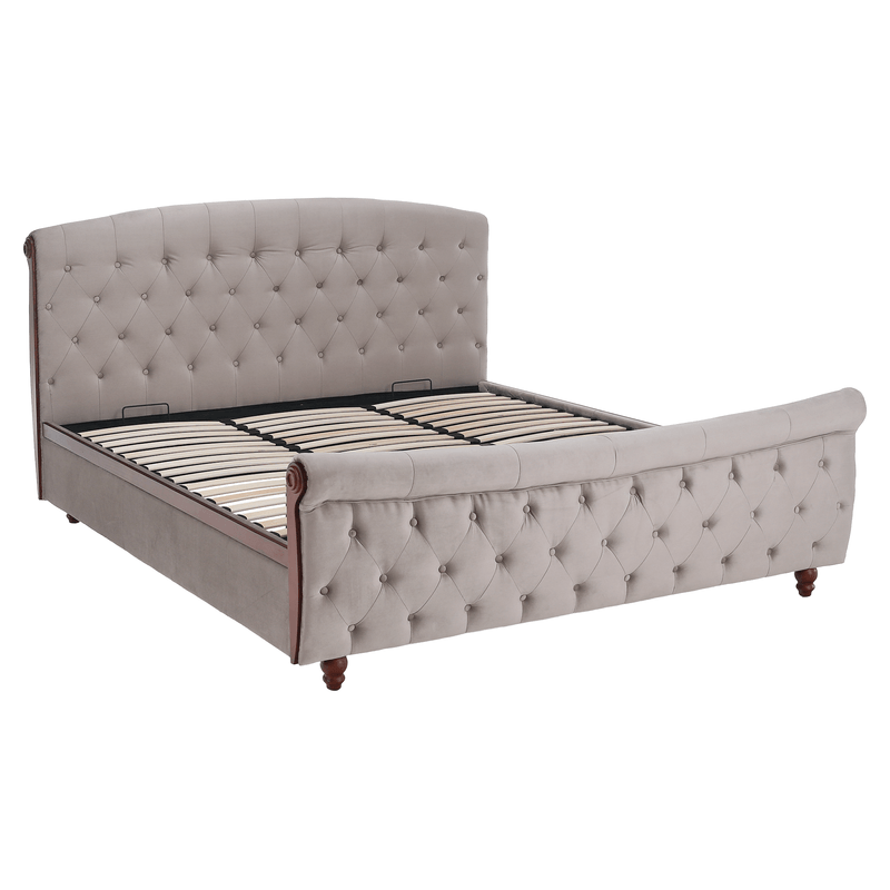 Casa si Gradina - Mobilier - Paturi si accesorii - Paturi - Pat cu somiera, 180x200, gri-maroniu, tesatura Taupe Velvet, BARETO - Infinity.ro