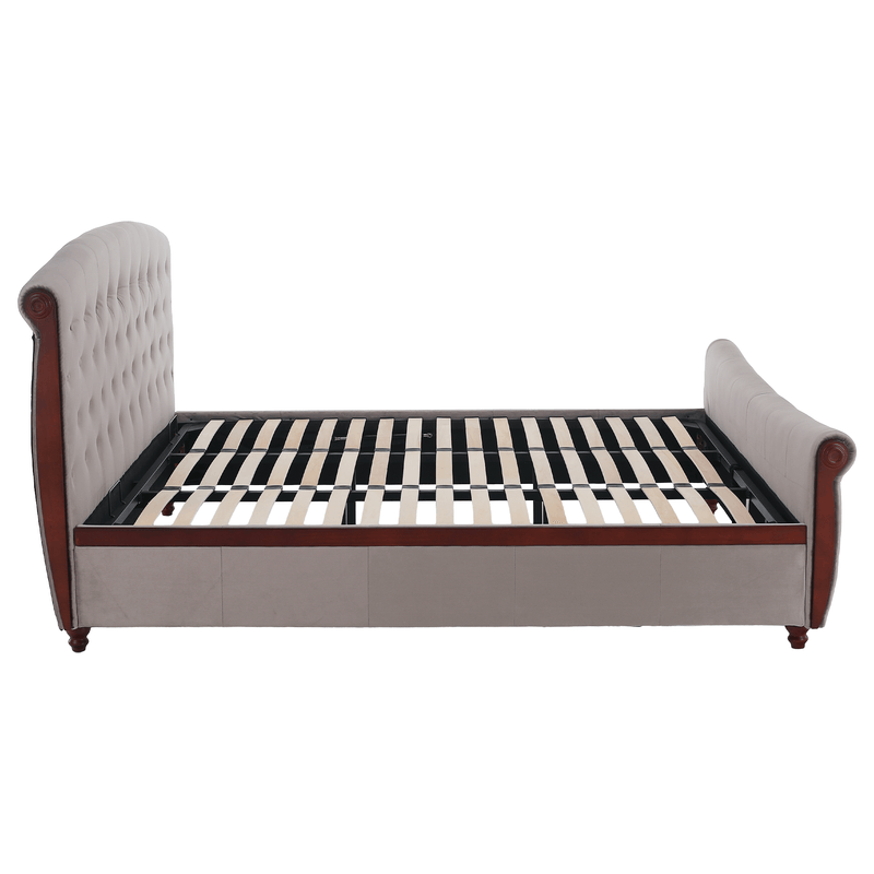 Casa si Gradina - Mobilier - Paturi si accesorii - Paturi - Pat cu somiera, 180x200, gri-maroniu, tesatura Taupe Velvet, BARETO - Infinity.ro