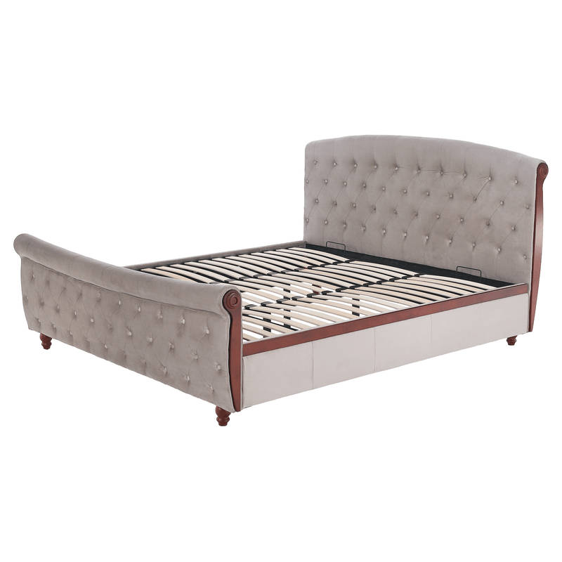 Casa si Gradina - Mobilier - Paturi si accesorii - Paturi - Pat cu somiera, 180x200, gri-maroniu, tesatura Taupe Velvet, BARETO - Infinity.ro