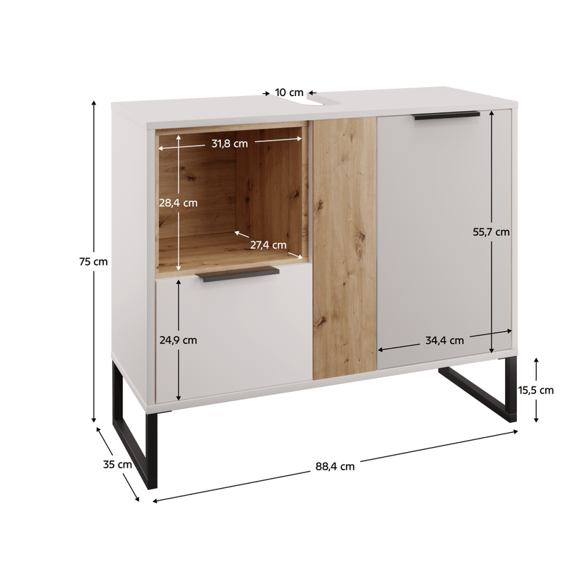 Casa si Gradina - Mobilier - Mobilier baie - Comode baie - Dulap sub chiuveta, alb/stejar artisan, CUBO CUB03 - Infinity.ro