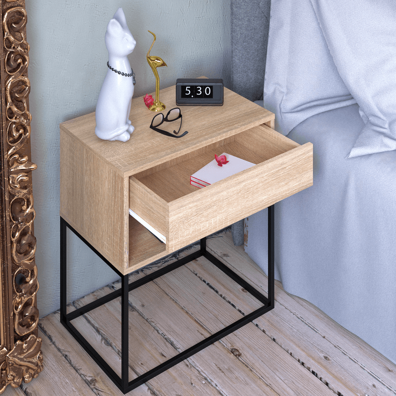 Casa si Gradina - Mobilier - Comode si corpuri - Noptiere - Noptiera/masuta ajutatoare, stejar sonoma/negru, ARTI TYP 2 - Infinity.ro