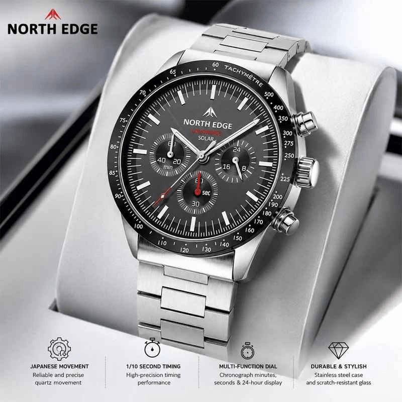 Fashion, accesorii si bijuterii - Barbati - Bijuterii barbati - Ceasuri barbati - Ceas Solar NORTH EDGE LONGWINGS Cronograf, Otel 316L, 50M, 42mm - Infinity.ro