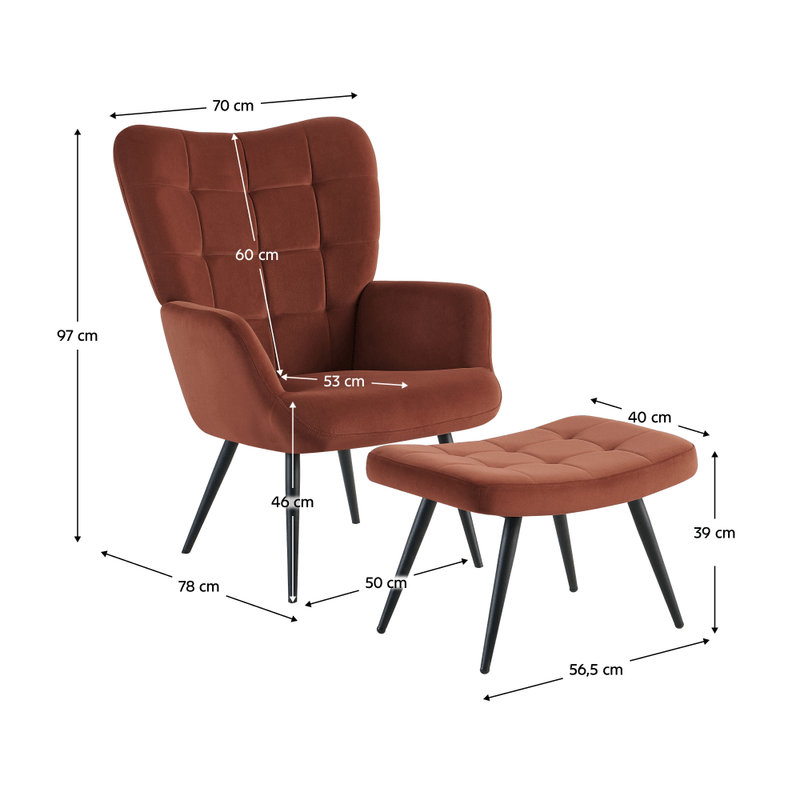 Casa si Gradina - Mobilier - Scaune si fotolii - Fotolii - Fotoliu cu suport pentru picioare, tesatura Velvet maro/negru, HABEN - Infinity.ro