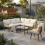 Casa si Gradina - Gradina si terasa - Mobilier exterior - Seturi mobila gradina - Set de gradina din ratan, bej/natural/negru , ARALY - Infinity.ro