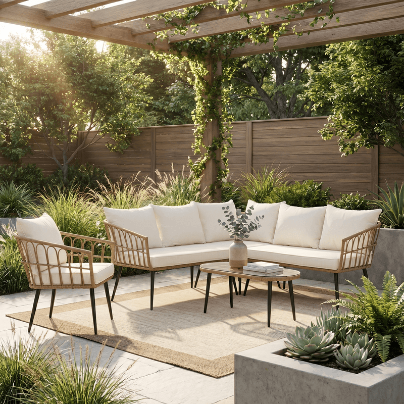 Casa si Gradina - Gradina si terasa - Mobilier exterior - Seturi mobila gradina - Set de gradina din ratan, bej/natural/negru , ARALY - Infinity.ro