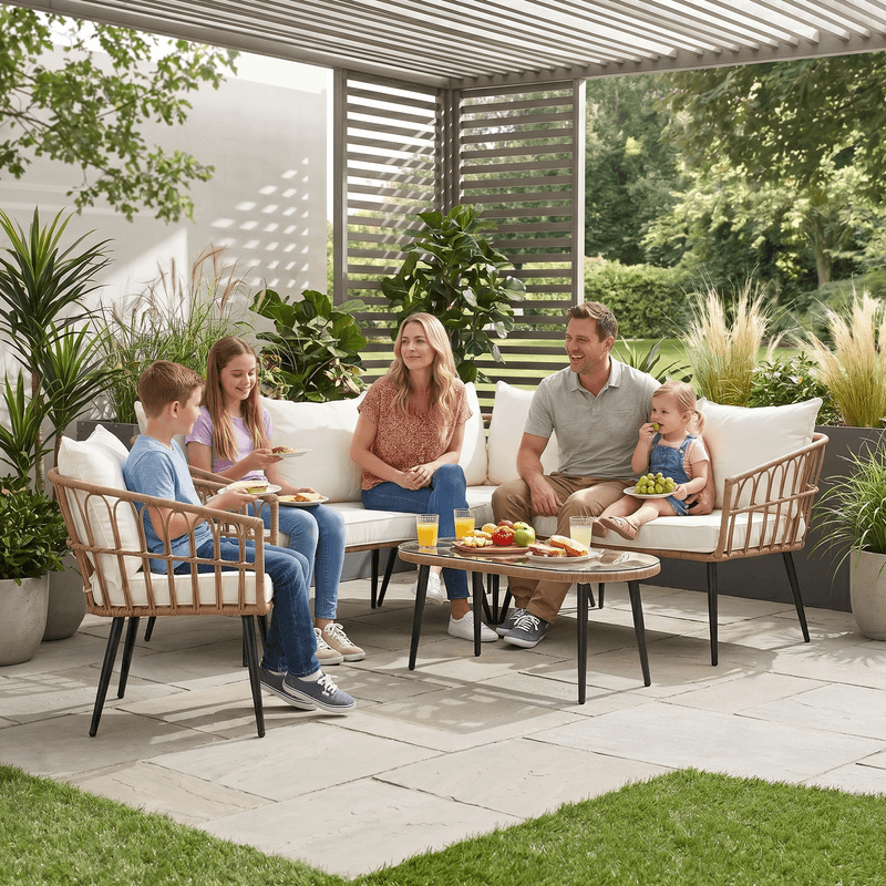 Casa si Gradina - Gradina si terasa - Mobilier exterior - Seturi mobila gradina - Set de gradina din ratan, bej/natural/negru , ARALY - Infinity.ro