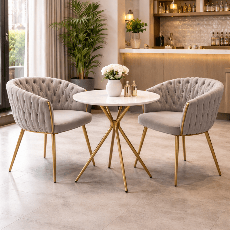 Casa si Gradina - Mobilier - Mese si birouri - Mese bucatarie si dining - Masa de bucatarie, marmura alba/gold crom aurie, diametru 90 cm, MEKNER - Infinity.ro