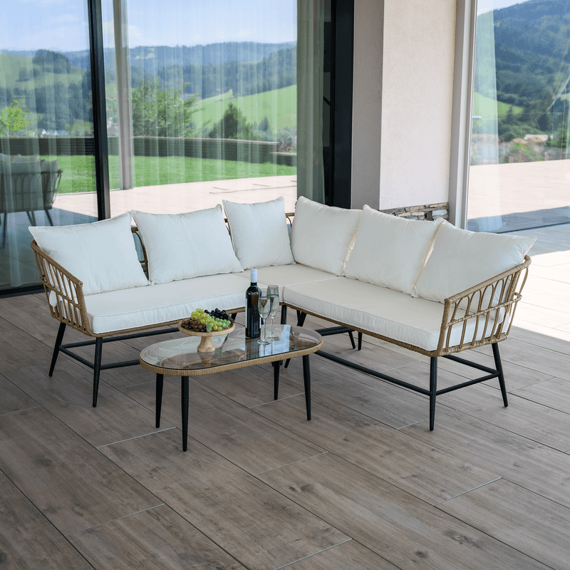 Casa si Gradina - Gradina si terasa - Mobilier exterior - Seturi mobila gradina - Set de gradina din ratan, bej/natural/negru , ARALY - Infinity.ro