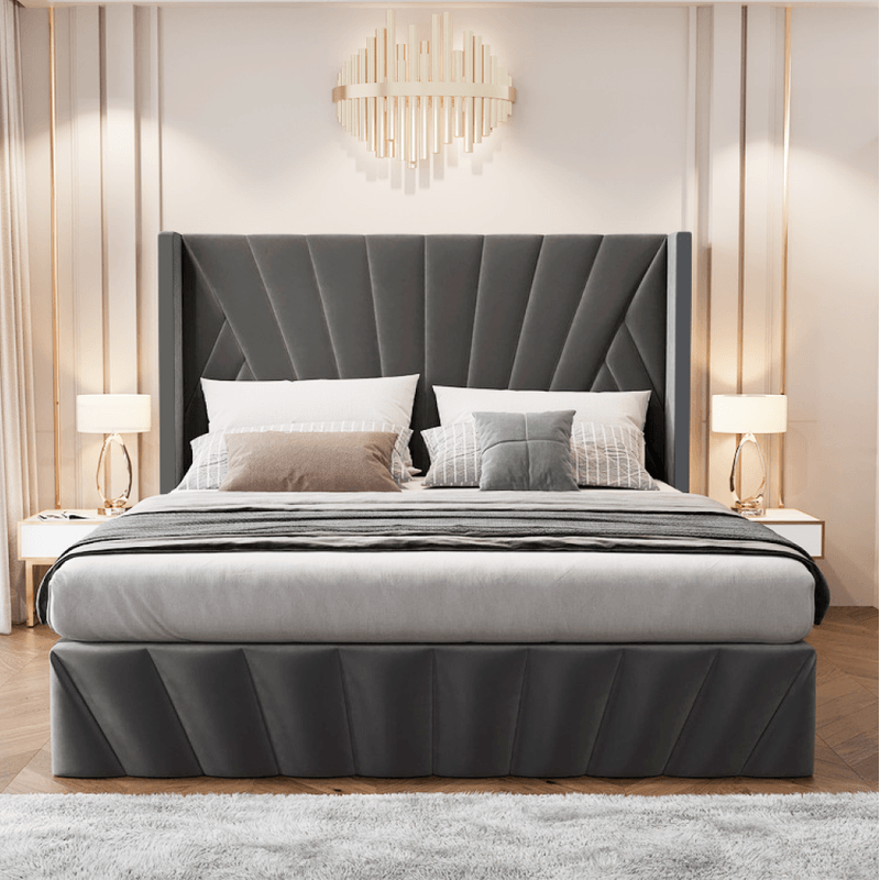 Casa si Gradina - Mobilier - Paturi si accesorii - Paturi - Pat cu somiera, 180x200, tesatura gri inchis Velvet, PENELOPE - Infinity.ro