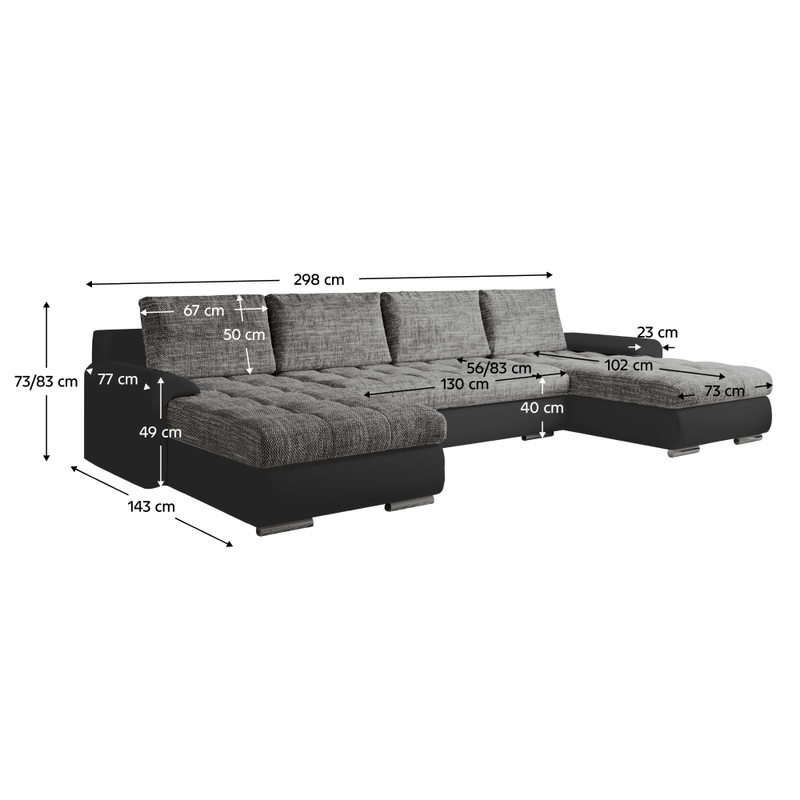 Casa si Gradina - Mobilier - Canapele si coltare - Coltare - Set canapea universal, piele ecologica negru/melir gri, TOLITA U UNI - Infinity.ro