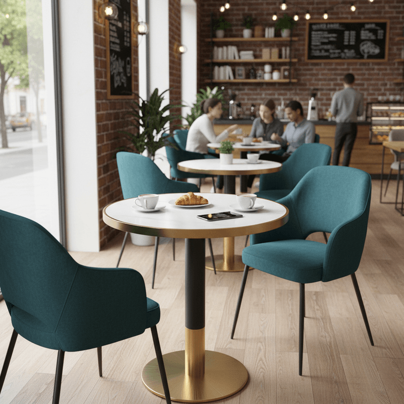 Casa si Gradina - Mobilier - Mese si birouri - Mese bucatarie si dining - Masa bistro de sufragerie, marmura alba/negru/auriu, diametru 80 cm, OREN - Infinity.ro
