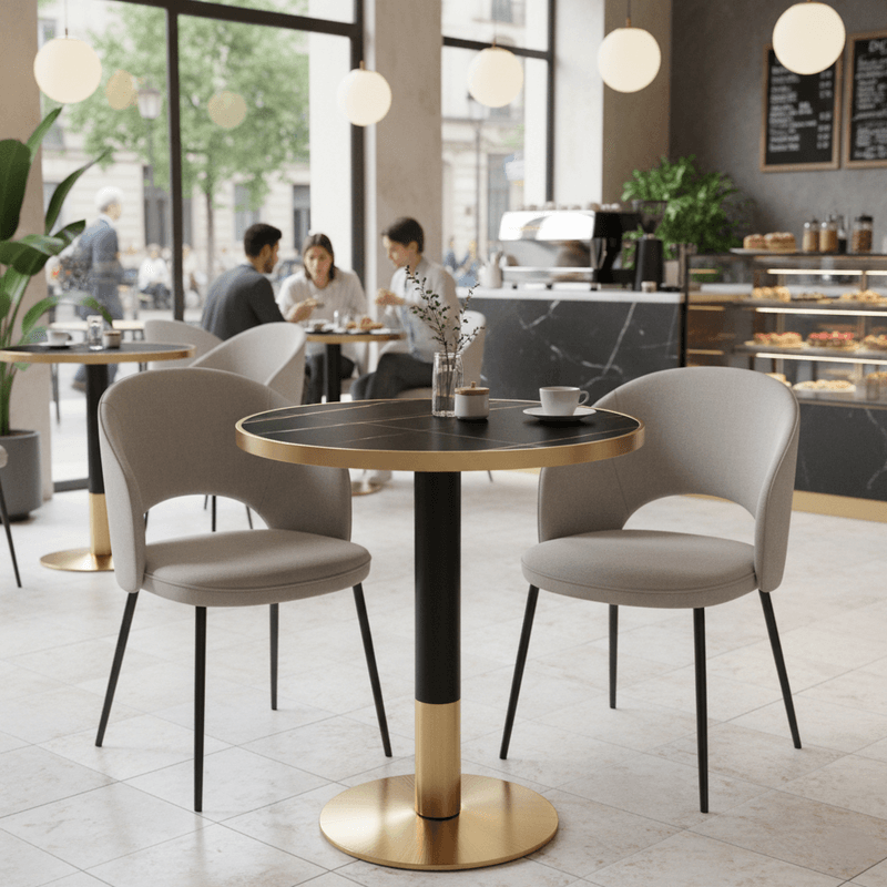 Casa si Gradina - Mobilier - Mese si birouri - Mese bucatarie si dining - Masa bistro de sufragerie, marmura neagra/negru/auriu, diametru 80 cm, OREN - Infinity.ro