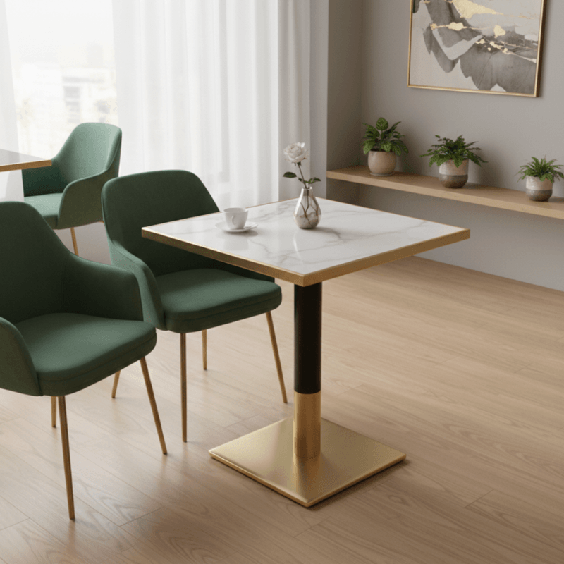 Casa si Gradina - Mobilier - Mese si birouri - Mese bucatarie si dining - Masa bistro de sufragerie, marmura alba/negru/auriu, 70x70 cm, PRESTON - Infinity.ro