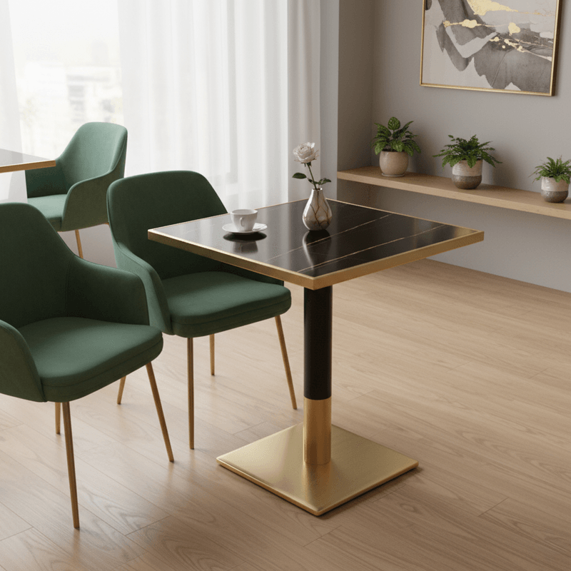 Casa si Gradina - Mobilier - Mese si birouri - Mese bucatarie si dining - Masa bistro de sufragerie, marmura neagra/negru/auriu, 70x70 cm, PRESTON - Infinity.ro