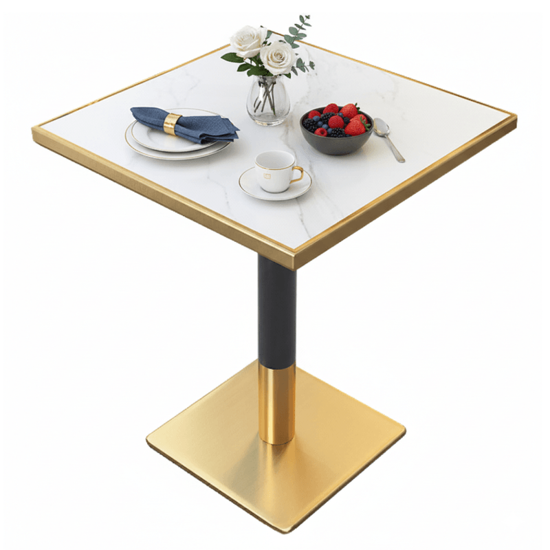 Casa si Gradina - Mobilier - Mese si birouri - Mese bucatarie si dining - Masa bistro de sufragerie, marmura alba/negru/auriu, 70x70 cm, PRESTON - Infinity.ro