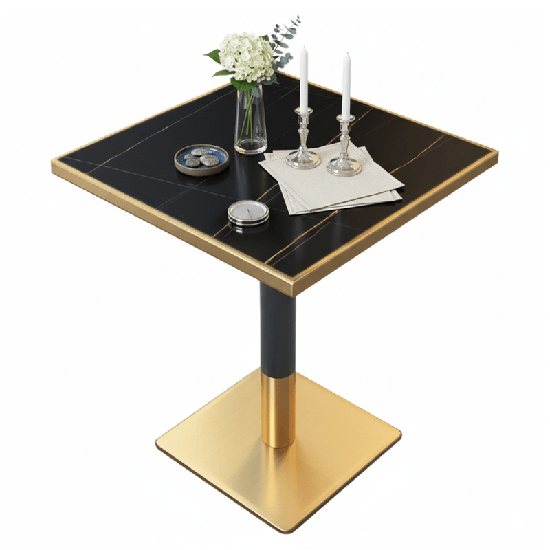 Casa si Gradina - Mobilier - Mese si birouri - Mese bucatarie si dining - Masa bistro de sufragerie, marmura neagra/negru/auriu, 70x70 cm, PRESTON - Infinity.ro